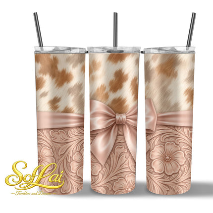Tumbler Roze bloemen koe vlekken 1006