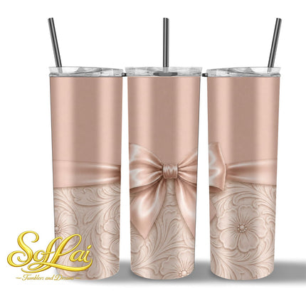 Tumbler Roze bloemen en strik 1010