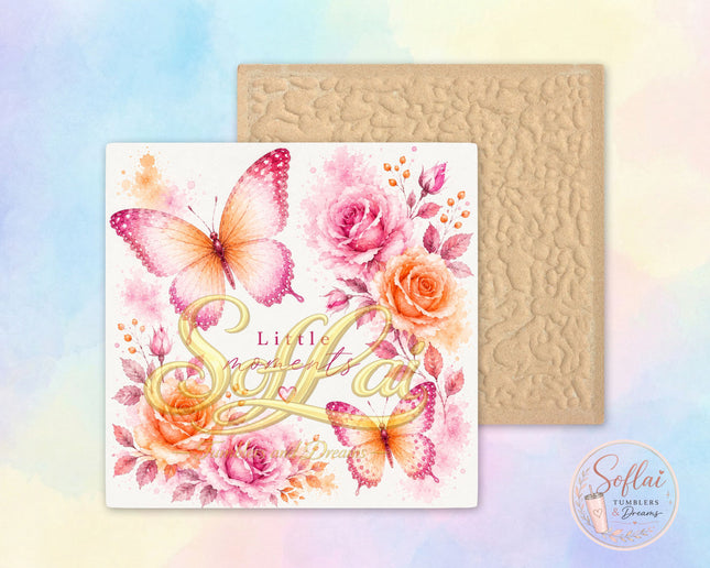Tegel Vlinder roze oranje 878