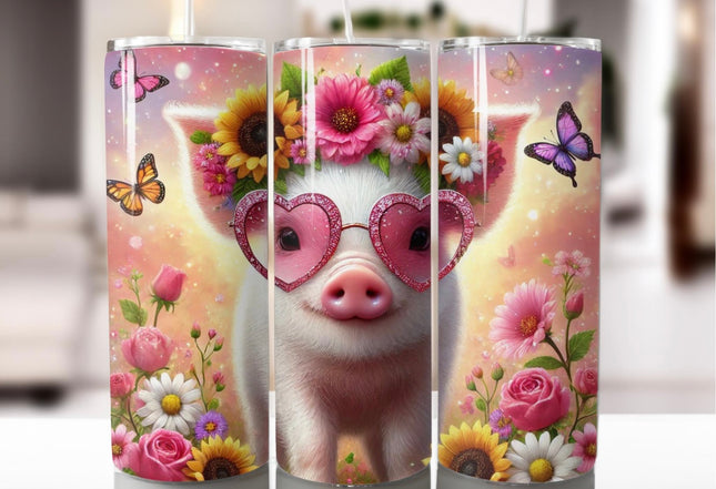 Tumbler varkentje met roze bril