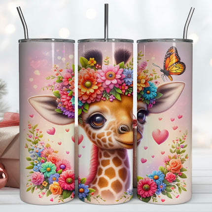 Tumbler giraffe met bloemen