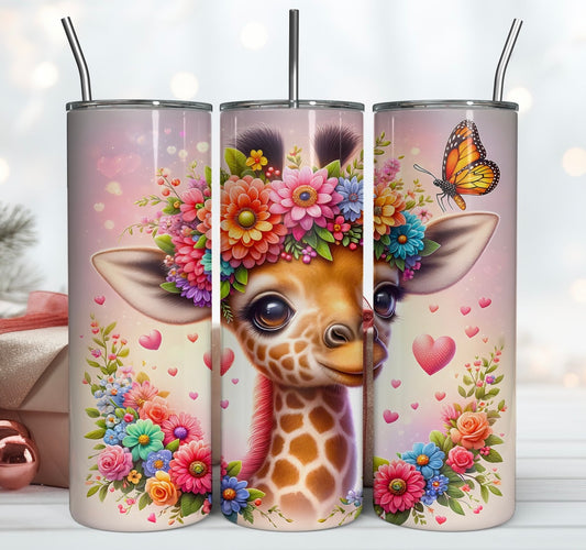 Tumbler giraffe met bloemen